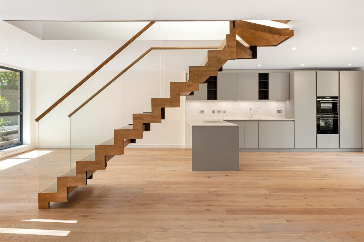 Orchard Lane staircase and kitchen